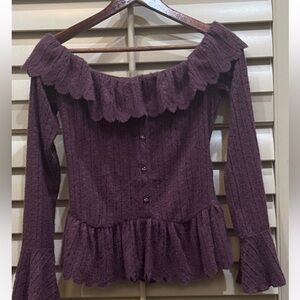 Dazy Lavender Off-Shoulder Ruffle Sweater